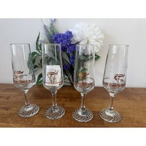 Vintage‎ Calgary 1988 Winter Olympics Champagne Flutes Gold Rim Set Collectible